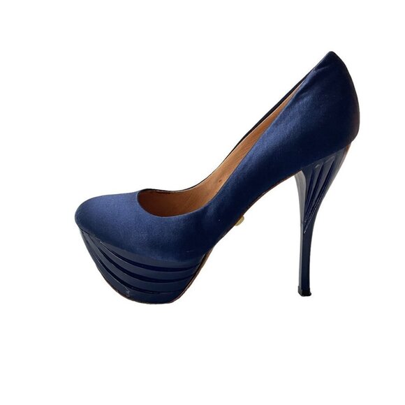 L.A.M.B. Gwen Stefani Womens Project Blue Satin Leather Platform Pump Heels 6.5 - Picture 12 of 12